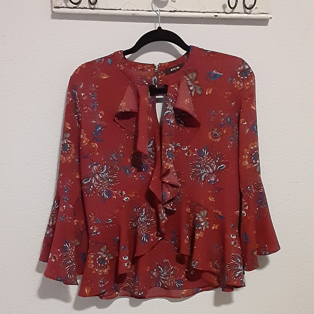 Miss Me Womens S Blouse Floral Ruffle